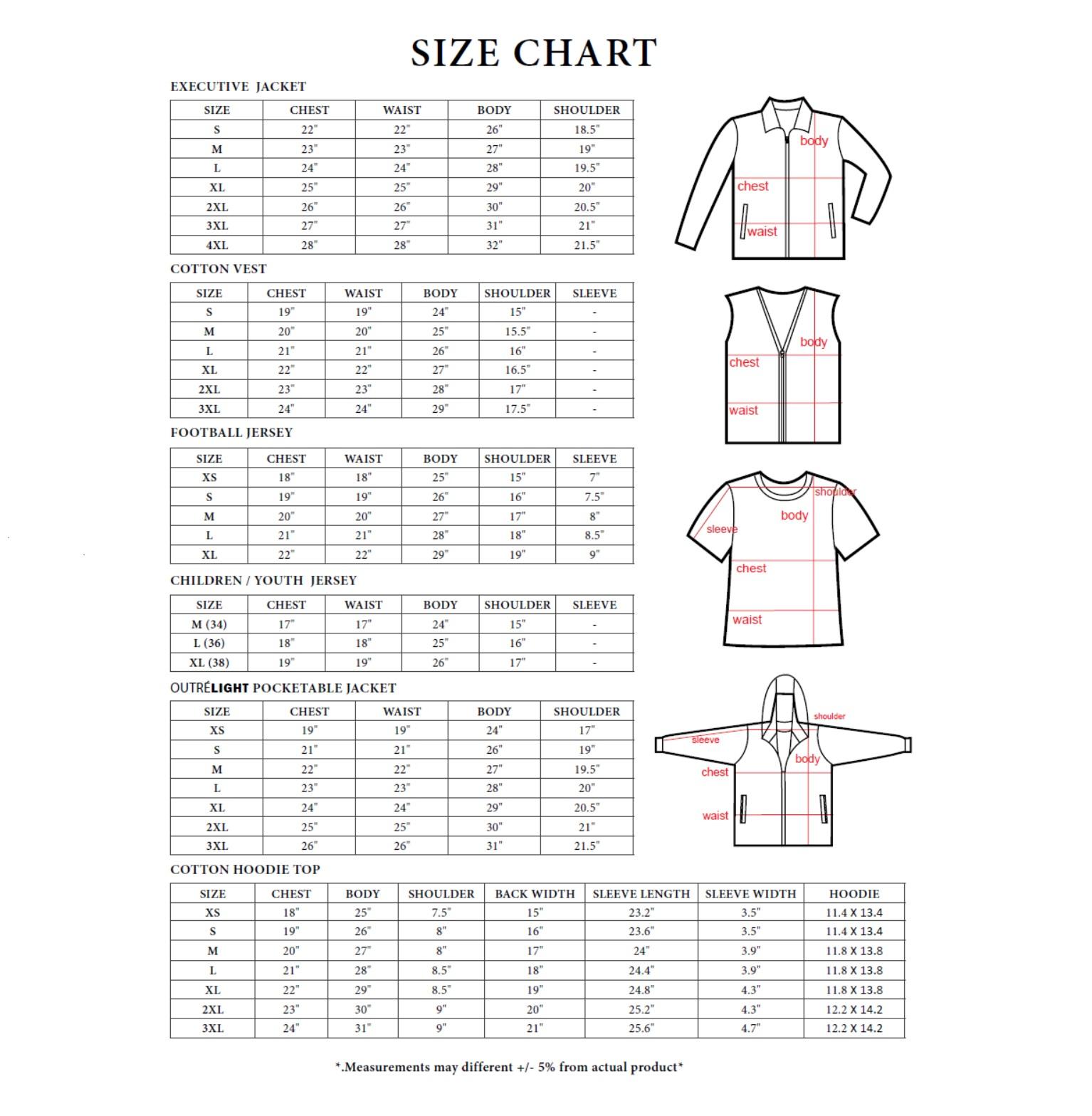 Malaysia Clothing Size Chart